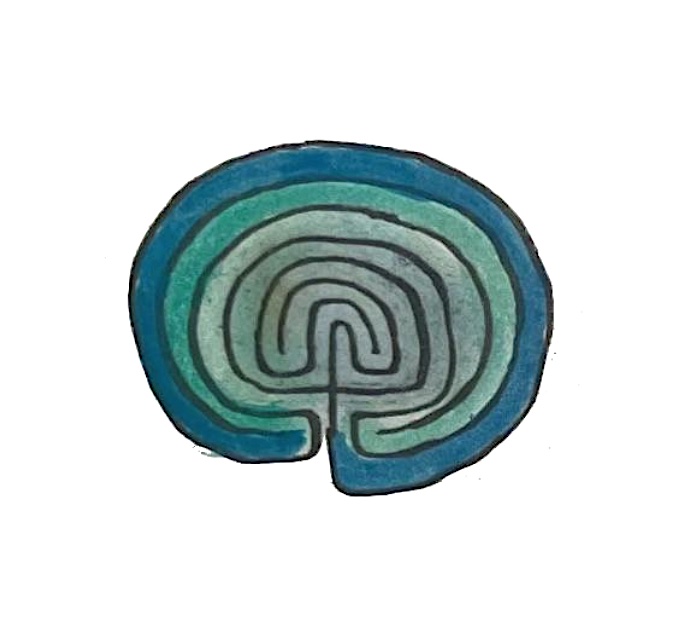 Hand-drawn image of a labyrinth in the shape of a brain