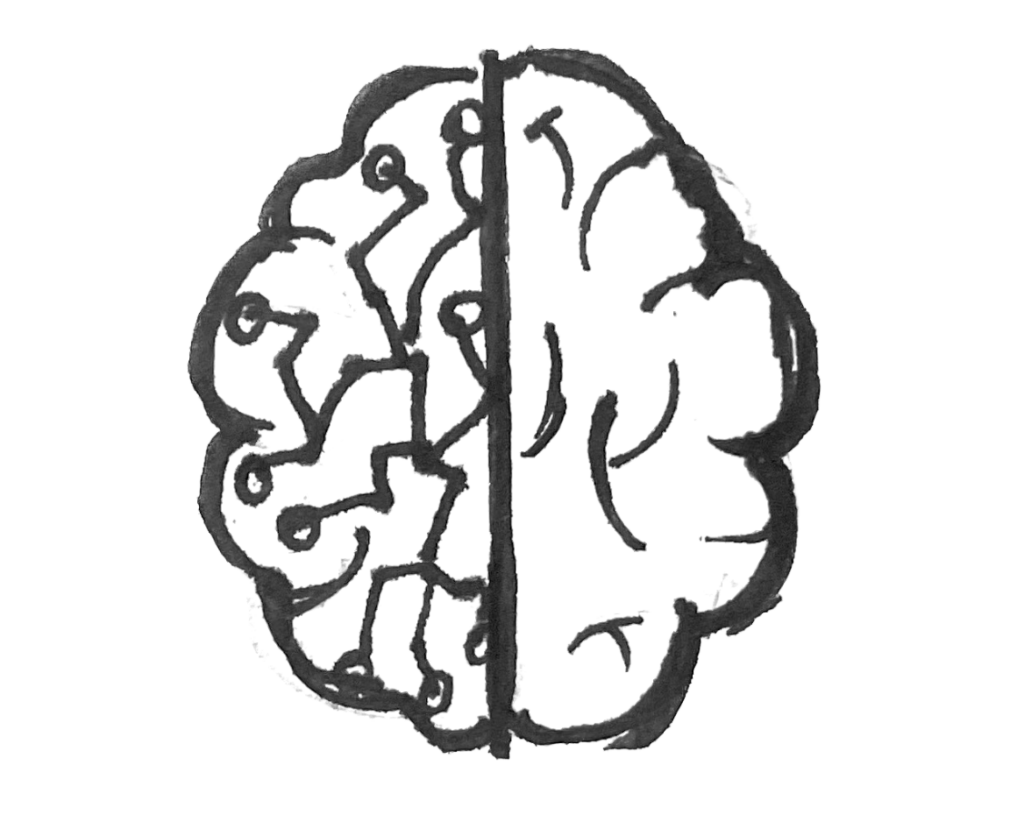 Black and white drawing of a brain